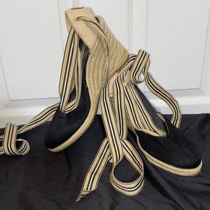 Size 8 Tommy Hilfiger Black and Tan Wrap Wedges